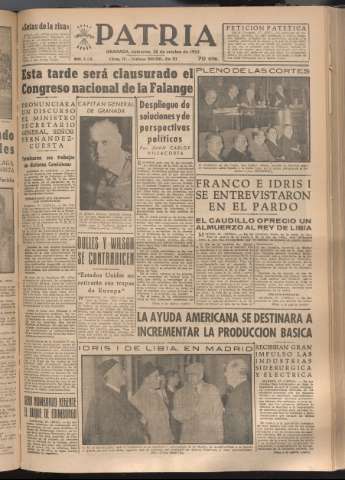 'Patria : diario de Falange Española Tradicionalista y de las J.O.N.S.' - Año XVIII Número 5563 - 1953 octubre 28