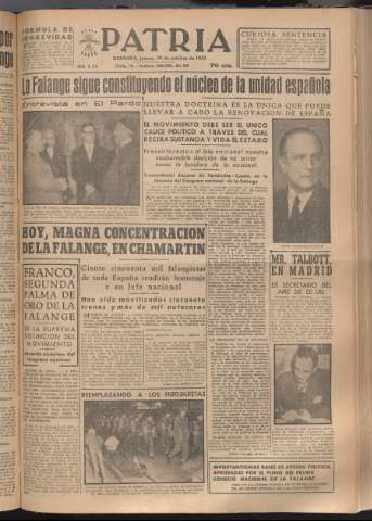 'Patria : diario de Falange Española Tradicionalista y de las J.O.N.S.' - Año XVIII Número 5564 - 1953 octubre 29