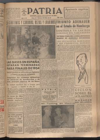 'Patria : diario de Falange Española Tradicionalista y de las J.O.N.S.' - Año XVIII Número 5685 - 1953 noviembre 2