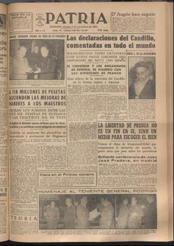 'Patria : diario de Falange Española Tradicionalista y de las J.O.N.S.' - Año XVIII Número 5688 - 1953 noviembre 6