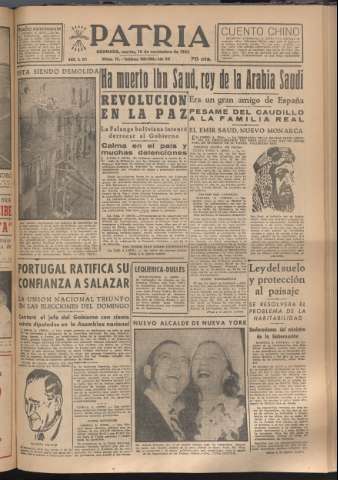 'Patria : diario de Falange Española Tradicionalista y de las J.O.N.S.' - Año XVIII Número 5691 - 1953 noviembre 10