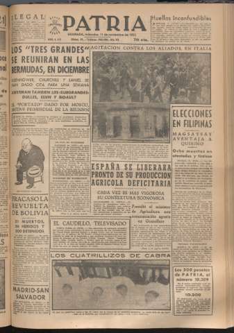'Patria : diario de Falange Española Tradicionalista y de las J.O.N.S.' - Año XVIII Número 5692 - 1953 noviembre 11