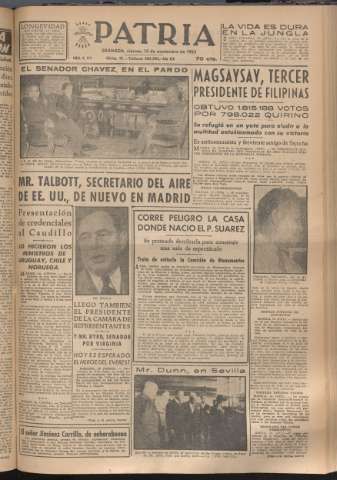 'Patria : diario de Falange Española Tradicionalista y de las J.O.N.S.' - Año XVIII Número 5694 - 1953 noviembre 13
