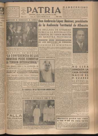 'Patria : diario de Falange Española Tradicionalista y de las J.O.N.S.' - Año XVIII Número 5695 - 1953 noviembre 14