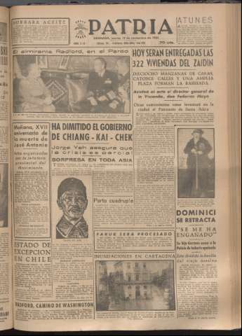 'Patria : diario de Falange Española Tradicionalista y de las J.O.N.S.' - Año XVIII Número 5699 - 1953 noviembre 19