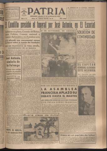 'Patria : diario de Falange Española Tradicionalista y de las J.O.N.S.' - Año XVIII Número 5701 - 1953 noviembre 21