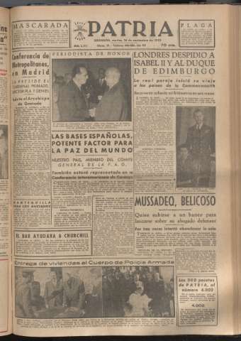 'Patria : diario de Falange Española Tradicionalista y de las J.O.N.S.' - Año XVIII Número 5703 - 1953 noviembre 24