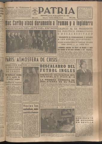 'Patria : diario de Falange Española Tradicionalista y de las J.O.N.S.' - Año XVIII Número 5705 - 1953 noviembre 26