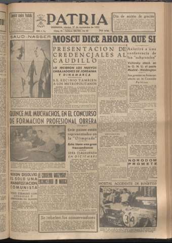 'Patria : diario de Falange Española Tradicionalista y de las J.O.N.S.' - Año XVIII Número 5706 - 1953 noviembre 27