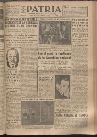 'Patria : diario de Falange Española Tradicionalista y de las J.O.N.S.' - Año XVIII Número 5707 - 1953 noviembre 28