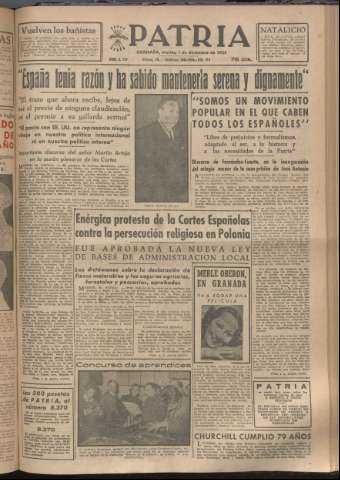 'Patria : diario de Falange Española Tradicionalista y de las J.O.N.S.' - Año XVIII Número 5709 - 1953 diciembre 1