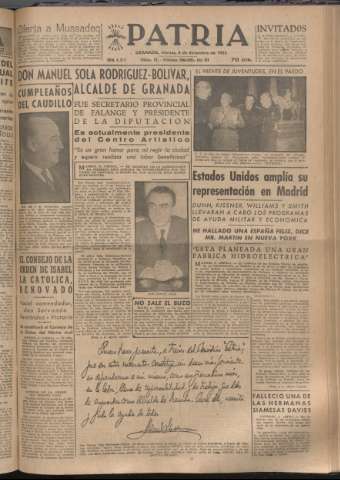 'Patria : diario de Falange Española Tradicionalista y de las J.O.N.S.' - Año XVIII Número 5712 - 1953 diciembre 4