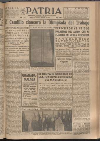 'Patria : diario de Falange Española Tradicionalista y de las J.O.N.S.' - Año XVIII Número 5714 - 1953 diciembre 6