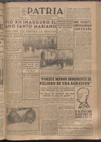 'Patria : diario de Falange Española Tradicionalista y de las J.O.N.S.' - Año XVIII Número 5716 - 1953 diciembre 9