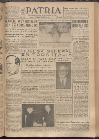'Patria : diario de Falange Española Tradicionalista y de las J.O.N.S.' - Año XVIII Número 5722 - 1953 diciembre 16