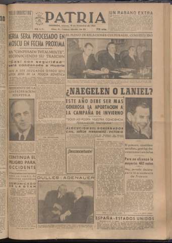 'Patria : diario de Falange Española Tradicionalista y de las J.O.N.S.' - Año XVIII Número 5724 - 1953 diciembre 18