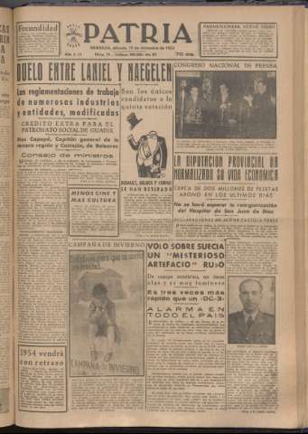 'Patria : diario de Falange Española Tradicionalista y de las J.O.N.S.' - Año XVIII Número 5725 - 1953 diciembre 19
