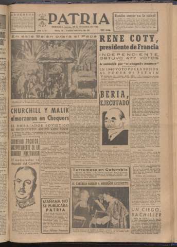 'Patria : diario de Falange Española Tradicionalista y de las J.O.N.S.' - Año XVIII Número 5729 - 1953 diciembre 24