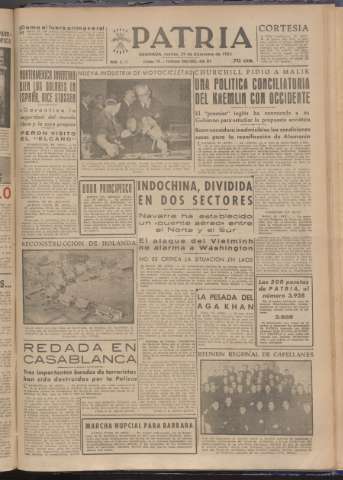 'Patria : diario de Falange Española Tradicionalista y de las J.O.N.S.' - Año XVIII Número 5732 - 1953 diciembre 29