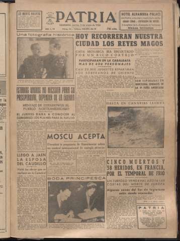 'Patria : diario de Falange Española Tradicionalista y de las J.O.N.S.' - Año XIX Número 5738 - 1954 enero 5