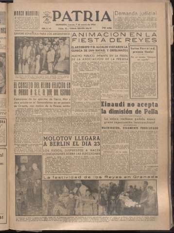 'Patria : diario de Falange Española Tradicionalista y de las J.O.N.S.' - Año XIX Número 5740 - 1954 enero 7