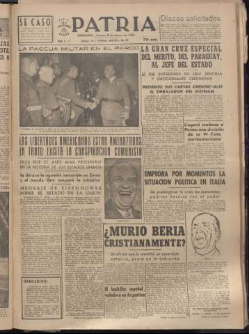 'Patria : diario de Falange Española Tradicionalista y de las J.O.N.S.' - Año XIX Número 5741 - 1954 enero 8