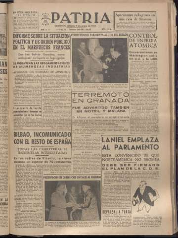 'Patria : diario de Falange Española Tradicionalista y de las J.O.N.S.' - Año XIX Número 5742 - 1954 enero 9