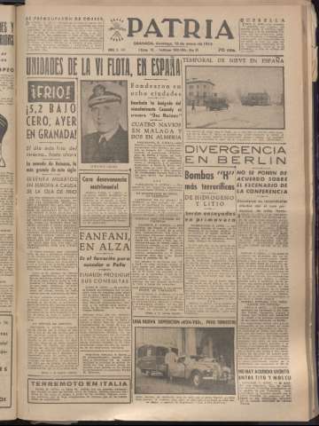 'Patria : diario de Falange Española Tradicionalista y de las J.O.N.S.' - Año XIX Número 5743 - 1954 enero 10