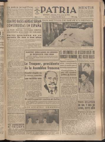 'Patria : diario de Falange Española Tradicionalista y de las J.O.N.S.' - Año XIX Número 5745 - 1954 enero 13