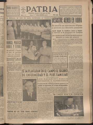 'Patria : diario de Falange Española Tradicionalista y de las J.O.N.S.' - Año XIX Número 5747 - 1954 enero 15
