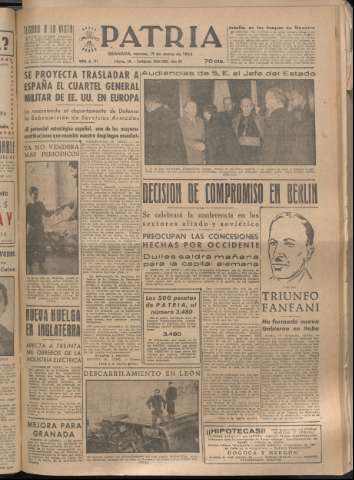 'Patria : diario de Falange Española Tradicionalista y de las J.O.N.S.' - Año XIX Número 5750 - 1954 enero 19