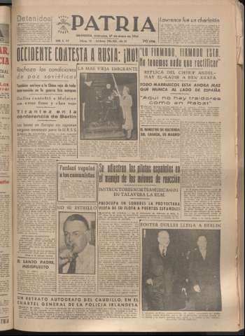'Patria : diario de Falange Española Tradicionalista y de las J.O.N.S.' - Año XIX Número 5757 - 1954 enero 27