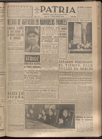 'Patria : diario de Falange Española Tradicionalista y de las J.O.N.S.' - Año XIX Número 5758 - 1954 enero 28