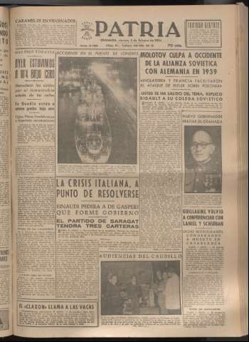 'Patria : diario de Falange Española Tradicionalista y de las J.O.N.S.' - Año XIX Número 5765 - 1954 febrero 5
