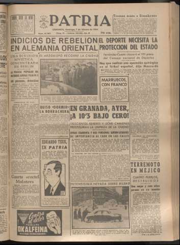 'Patria : diario de Falange Española Tradicionalista y de las J.O.N.S.' - Año XIX Número 5767 - 1954 febrero 7