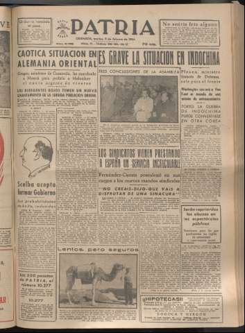 'Patria : diario de Falange Española Tradicionalista y de las J.O.N.S.' - Año XIX Número 5768 - 1954 febrero 9