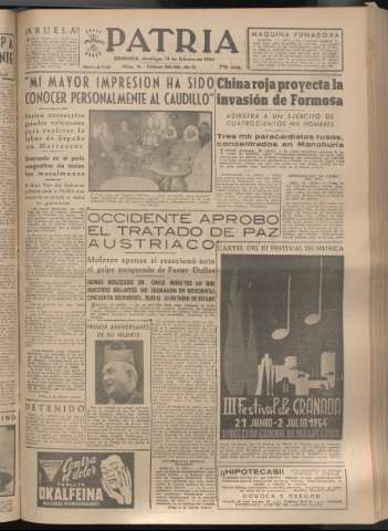 'Patria : diario de Falange Española Tradicionalista y de las J.O.N.S.' - Año XIX Número 5773 - 1954 febrero 14