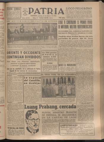 'Patria : diario de Falange Española Tradicionalista y de las J.O.N.S.' - Año XIX Número 5774 - 1954 febrero 16
