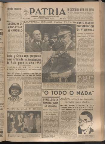 'Patria : diario de Falange Española Tradicionalista y de las J.O.N.S.' - Año XIX Número 5775 - 1954 febrero 17
