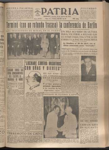 'Patria : diario de Falange Española Tradicionalista y de las J.O.N.S.' - Año XIX Número 5777 - 1954 febrero 19