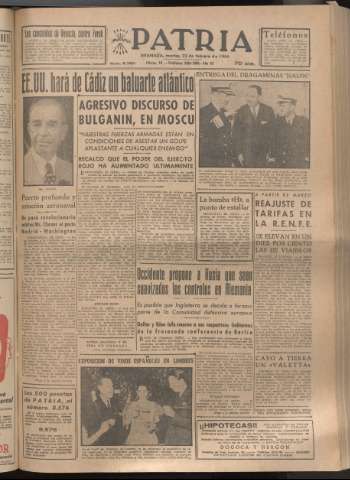 'Patria : diario de Falange Española Tradicionalista y de las J.O.N.S.' - Año XIX Número 5780 - 1954 febrero 23