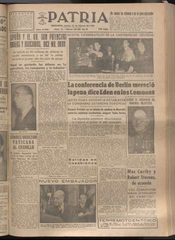 'Patria : diario de Falange Española Tradicionalista y de las J.O.N.S.' - Año XIX Número 5782 - 1954 febrero 25