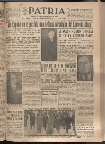'Patria : diario de Falange Española Tradicionalista y de las J.O.N.S.' - Año XIX Número 5787 - 1954 marzo 3