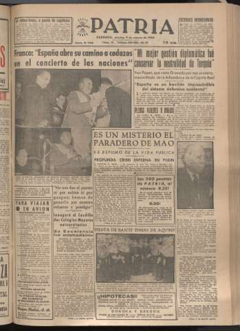 'Patria : diario de Falange Española Tradicionalista y de las J.O.N.S.' - Año XIX Número 5792 - 1954 marzo 9