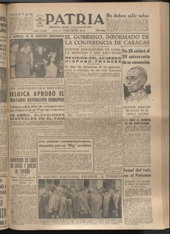 'Patria : diario de Falange Española Tradicionalista y de las J.O.N.S.' - Año XIX Número 5796 - 1954 marzo 13
