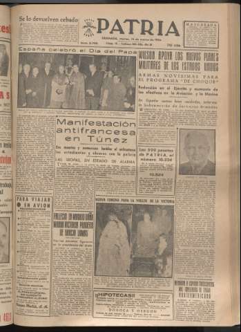 'Patria : diario de Falange Española Tradicionalista y de las J.O.N.S.' - Año XIX Número 5798 - 1954 marzo 16