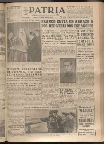 'Patria : diario de Falange Española Tradicionalista y de las J.O.N.S.' - Año XIX Número 5811 - 1954 marzo 31
