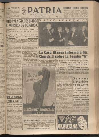 'Patria : diario de Falange Española Tradicionalista y de las J.O.N.S.' - Año XIX Número 5815 - 1954 abril 4