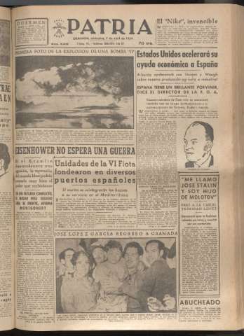 'Patria : diario de Falange Española Tradicionalista y de las J.O.N.S.' - Año XIX Número 5816 - 1954 abril 7