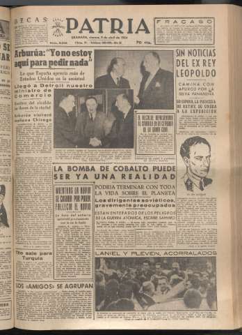 'Patria : diario de Falange Española Tradicionalista y de las J.O.N.S.' - Año XIX Número 5818 - 1954 abril 9